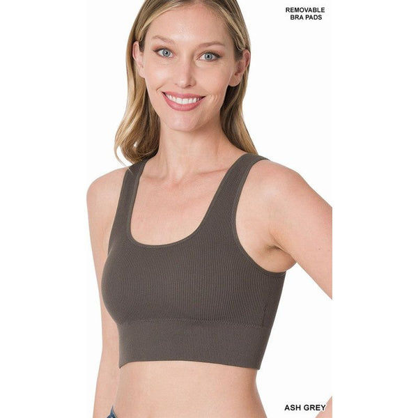 Women's Sleeveless - RIBBED SQUARE NECK CROPPED TANK TOP WITH BRA PADS -  - Cultured Cloths Apparel