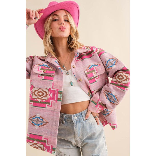 Outerwear - Blue B Exclusive Jacquard Aztec Shirt Jacket - Pink - Cultured Cloths Apparel