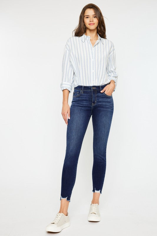 Denim - Mid RIse Ankle Skinny Jeans - DARK - Cultured Cloths Apparel
