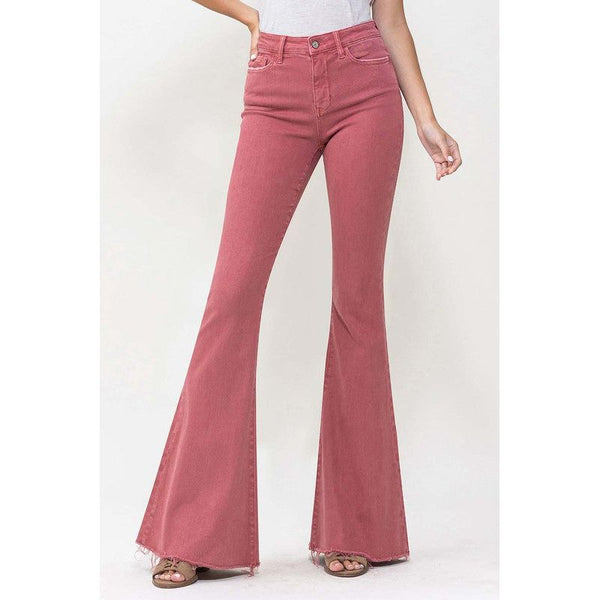 Denim - High Rise Super Flare Jeans - MINERAL RED - Cultured Cloths Apparel