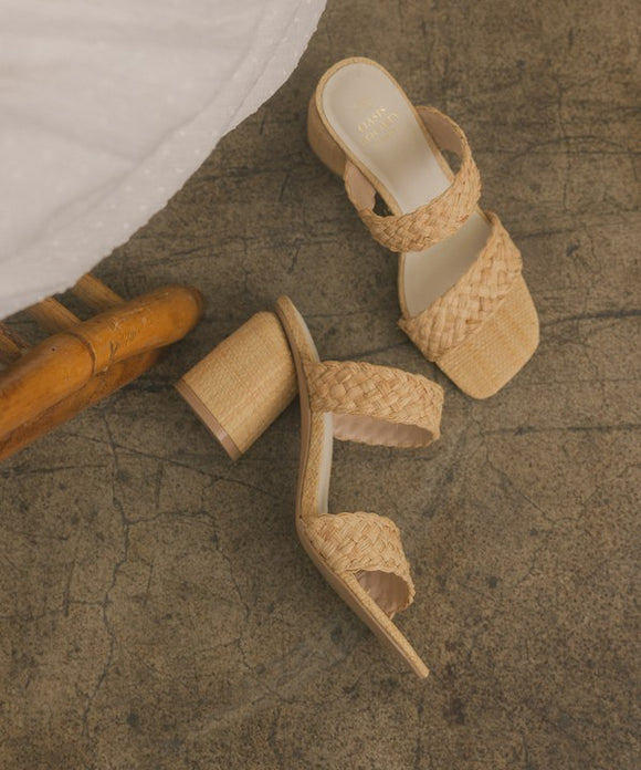 Shoes - Oasis Society Kayla - Raffia Sandal Heel - WHEAT - Cultured Cloths Apparel
