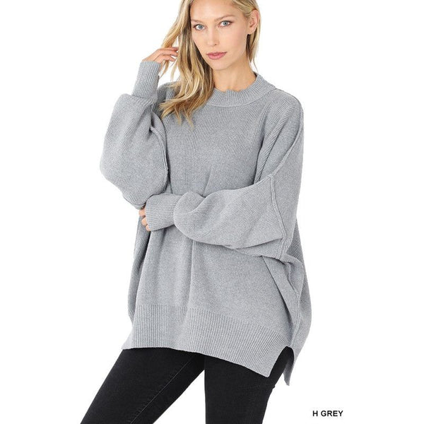 Women's Sweaters - SIDE SLIT OVERSIZED SWEATER - H GREY - Cultured Cloths Apparel