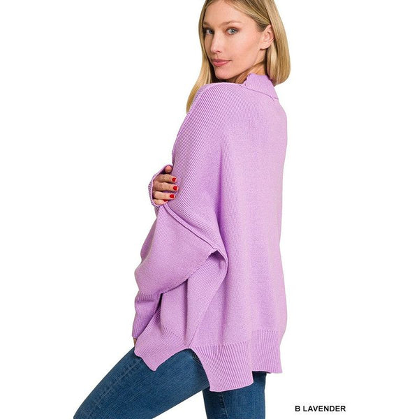 Women's Sweaters - SIDE SLIT OVERSIZED SWEATER - B LAVENDER - Cultured Cloths Apparel
