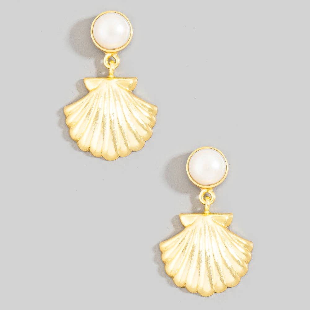 Accessories, Earrings - Clam Shell And Pearl Sea Life Stud Dangle Earrings - - Cultured Cloths Apparel