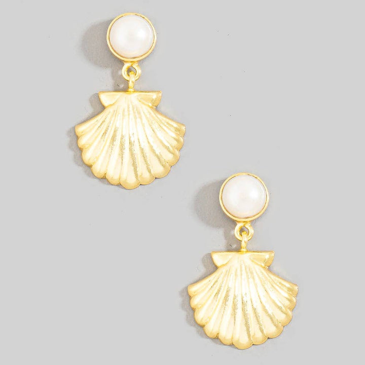 Accessories, Earrings - Clam Shell And Pearl Sea Life Stud Dangle Earrings - - Cultured Cloths Apparel