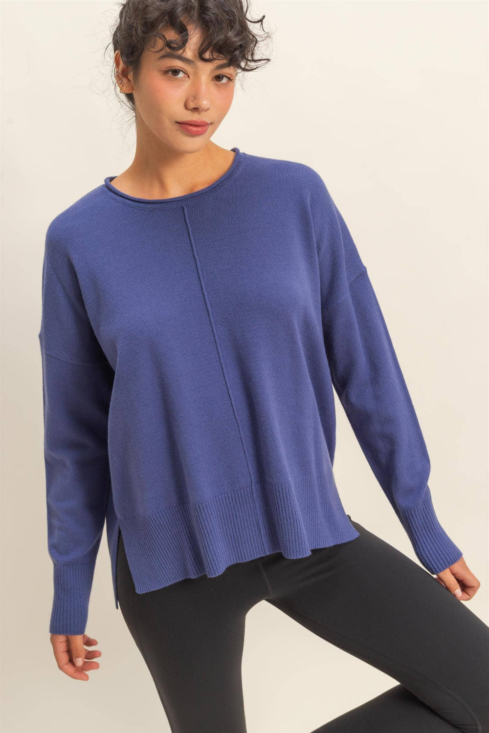 Women's Sweaters - Round Roll Neck Drop Shoulder Sweater - Small - Cultured Cloths Apparel