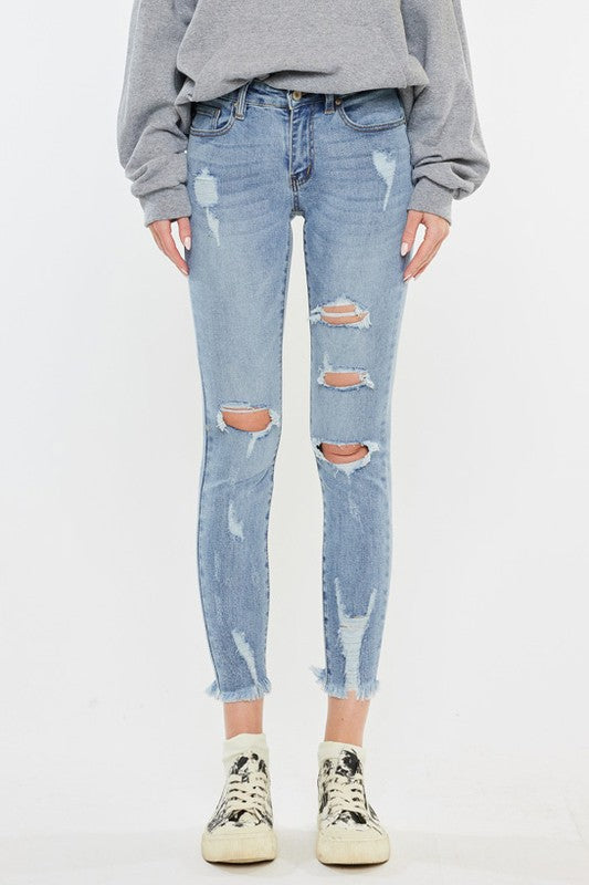 Denim - Mid Rise Distressed Ankle Skinny Jeans -  - Cultured Cloths Apparel