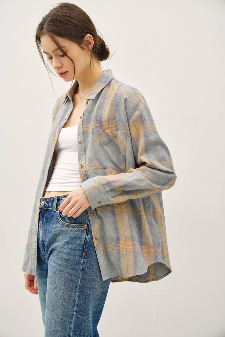 COTTON 100 CLASSIC  FADED PLAID SHIRT