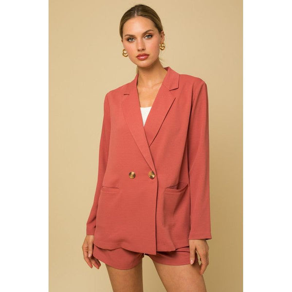 Outerwear - DOUBLE BREASTED BLAZER - Coral - Cultured Cloths Apparel