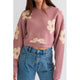  - LONG SLEEVE CROP SWEATER WITH DAISY PATTERN -  - Cultured Cloths Apparel