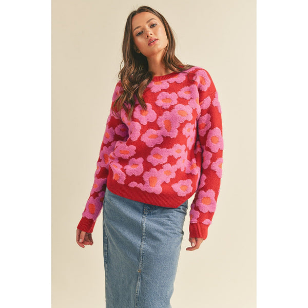 Women's Sweaters - Sherpa Floral Knit Sweater -  - Cultured Cloths Apparel