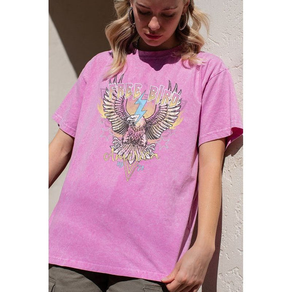 Graphic T-Shirts - Mineral Washed Free Bird 1972 Graphic Tee - Orchid - Cultured Cloths Apparel