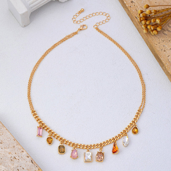 Accessories, Necklaces - Multi-Shape Earth Tone Crystal Charm Necklace | 80N93404 - - Cultured Cloths Apparel