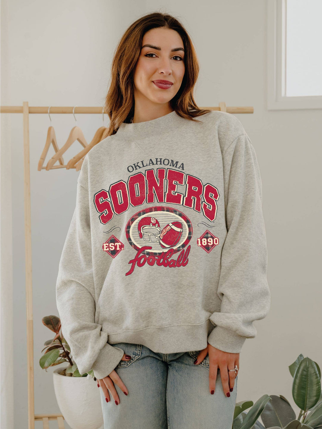 OU Sooners Gridiron Ash Gray Weekend Mock Neck Sweatshirt