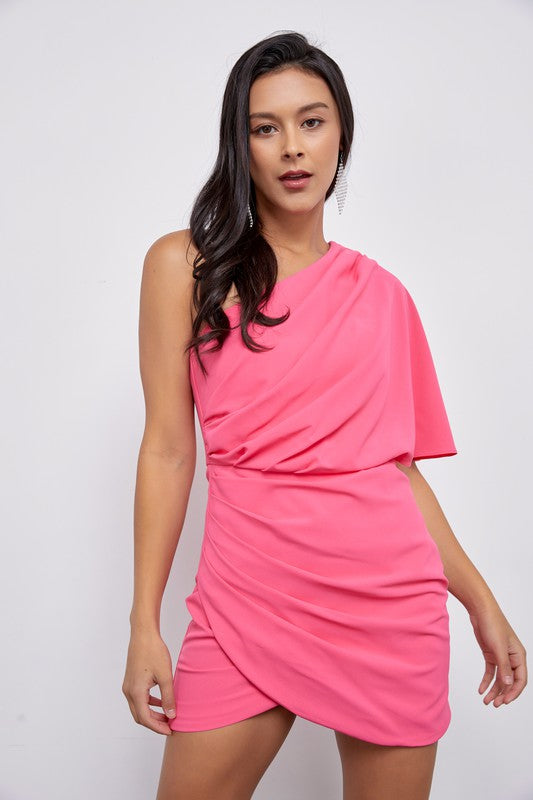 Women's Dresses - One Shoulder Wrap Dress - PARADISE PINK - Cultured Cloths Apparel