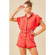 Women's Rompers - Distressed Colored Denim Romper - Washed Red - Cultured Cloths Apparel