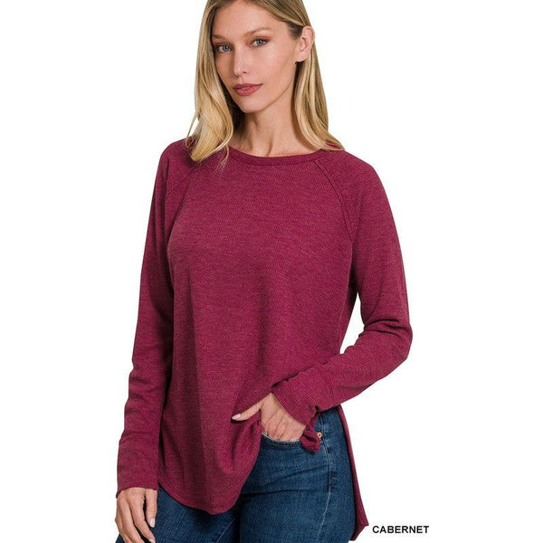 Women's - Melage Baby Waffle Long Sleeve Top - CABERNET - Cultured Cloths Apparel