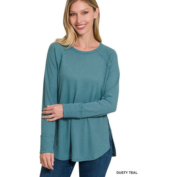 Women's - Melage Baby Waffle Long Sleeve Top - DUSTY TEAL - Cultured Cloths Apparel