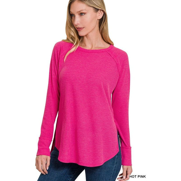 Women's - Melage Baby Waffle Long Sleeve Top - HOT PINK - Cultured Cloths Apparel