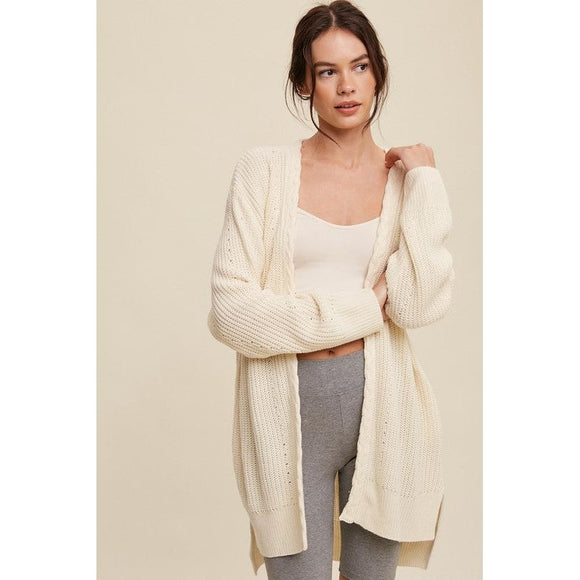 Outerwear - Cable Knit Open Front Long Cardigan -  - Cultured Cloths Apparel