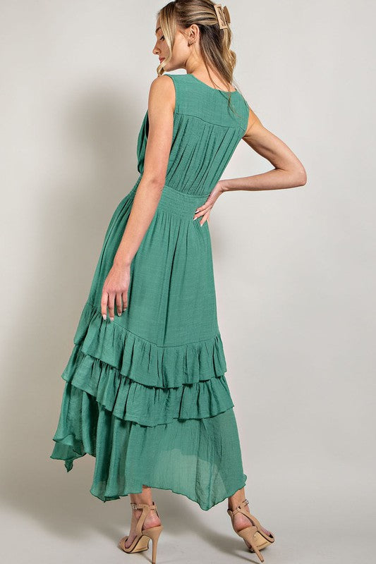 Women's Dresses - V-Neck Ruffle Maxi Dress -  - Cultured Cloths Apparel