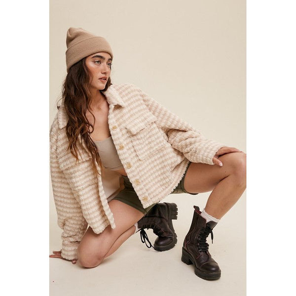 Outerwear - Plaid Fleece Shacket - Cream - Cultured Cloths Apparel