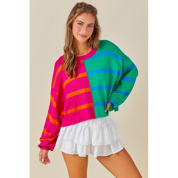 Women's Sweaters - Colorblock Mix Match Striped Sweater -  - Cultured Cloths Apparel