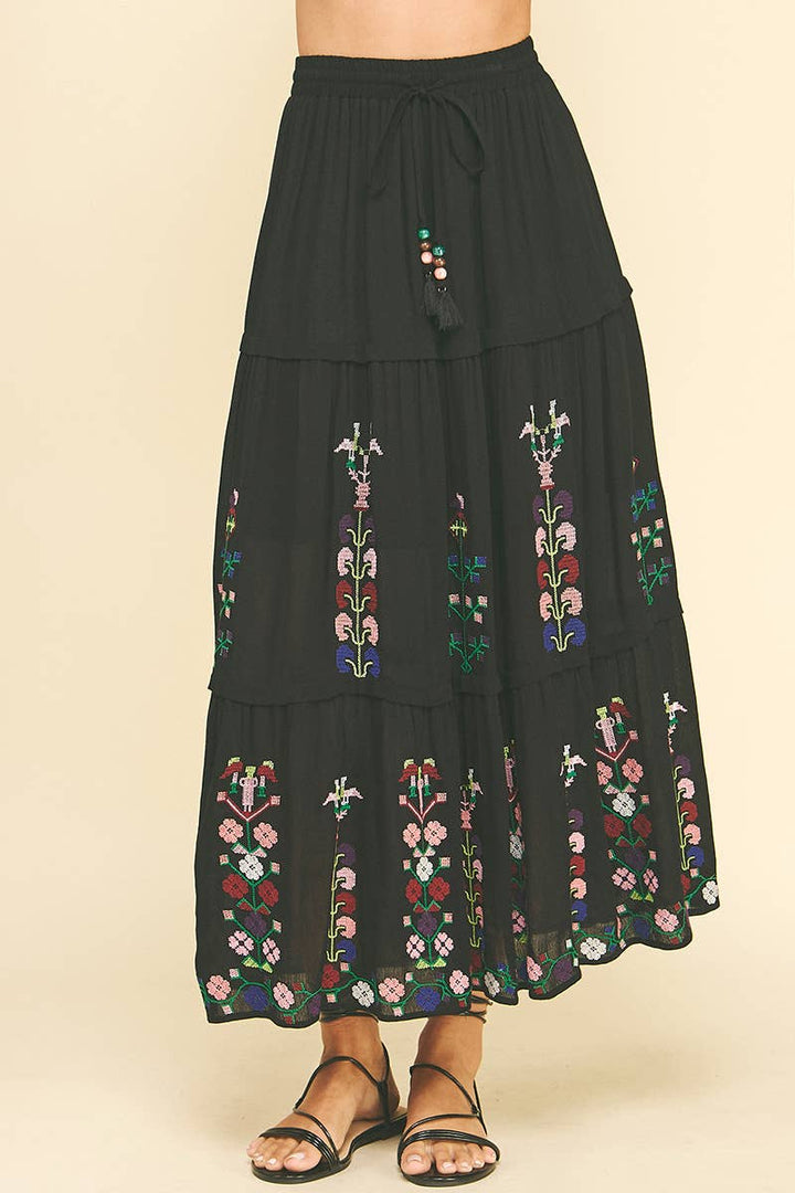 Skirts - FLORAL EMBROIDERED MAXI SKIRTS - - Cultured Cloths Apparel