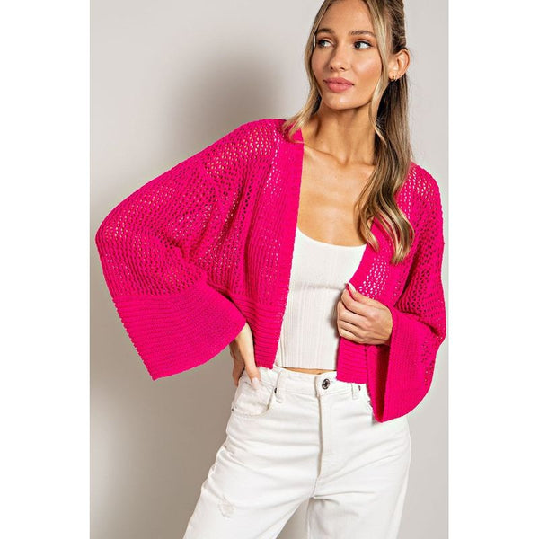 Outerwear - Eyelet Knit Cardigan - HOT PINK - Cultured Cloths Apparel
