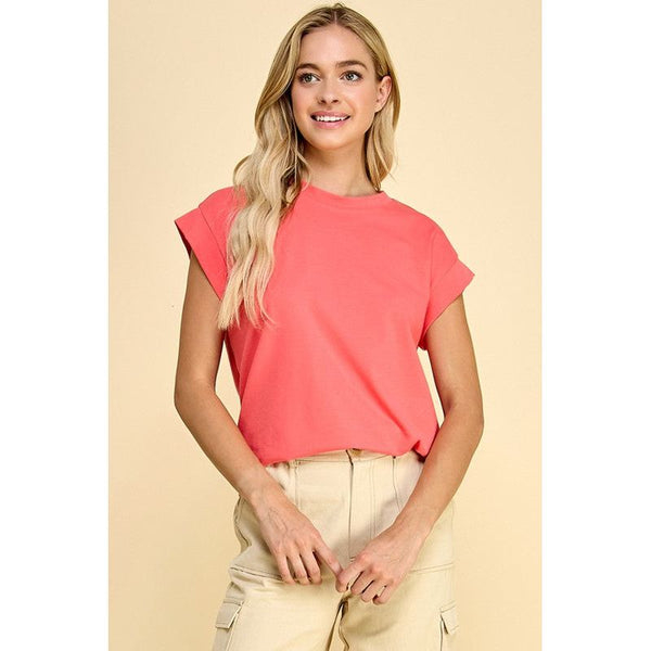 Women's Short Sleeve - Short Sleeve Basic Solid Top - Coral - Cultured Cloths Apparel
