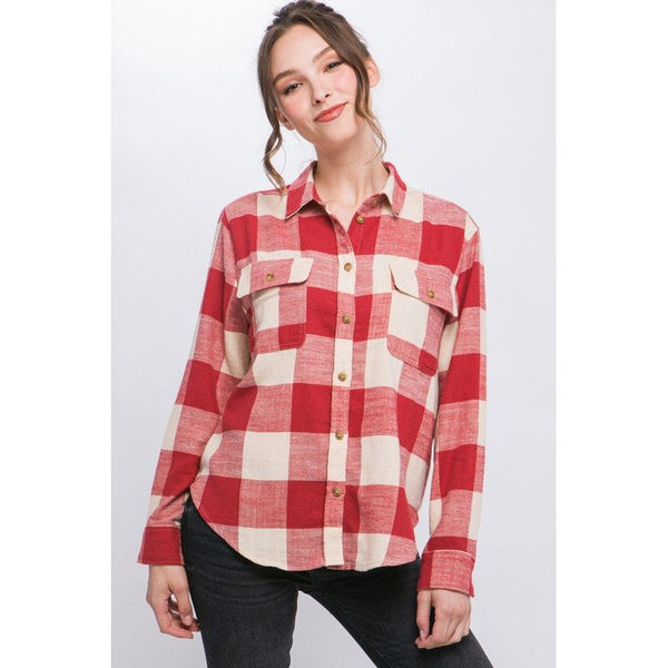  - Lightweight Plaid Button Down Top - RED - Cultured Cloths Apparel