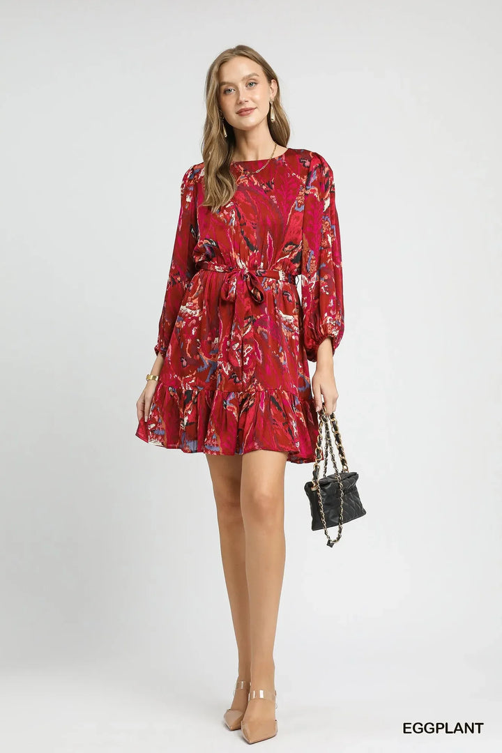 Women's Dresses - Umgee Ruffled Hem Printed Balloon Sleeve Dress - - Cultured Cloths Apparel