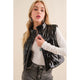 Outerwear - Gloss Shiny PU Quilted Puffer Zip Up Crop Vest - Black - Cultured Cloths Apparel