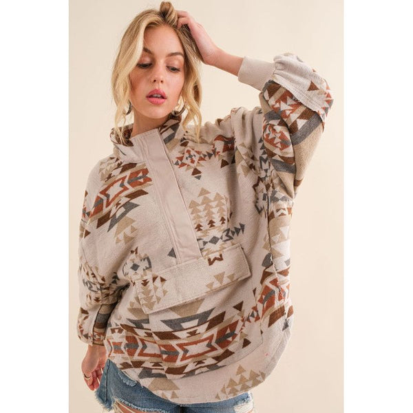  - Aztec Western Pullover - Taupe - Cultured Cloths Apparel