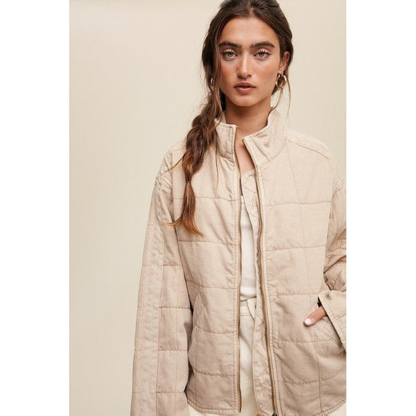 Outerwear - Quilted Denim Jacket - Milk Tea - Cultured Cloths Apparel