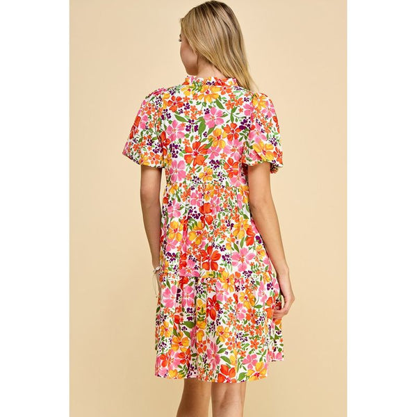 Women's Dresses - Flirty and Floral Three Layer Ruffled V Neck Dress -  - Cultured Cloths Apparel