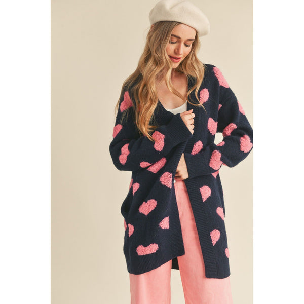Outerwear - Fuzzy Heart Cardigan Sweater -  - Cultured Cloths Apparel
