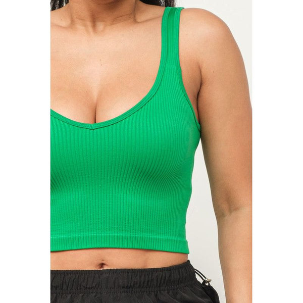 Athleisure - Stretchy Ribbed Seamless Cropped Tank -  - Cultured Cloths Apparel