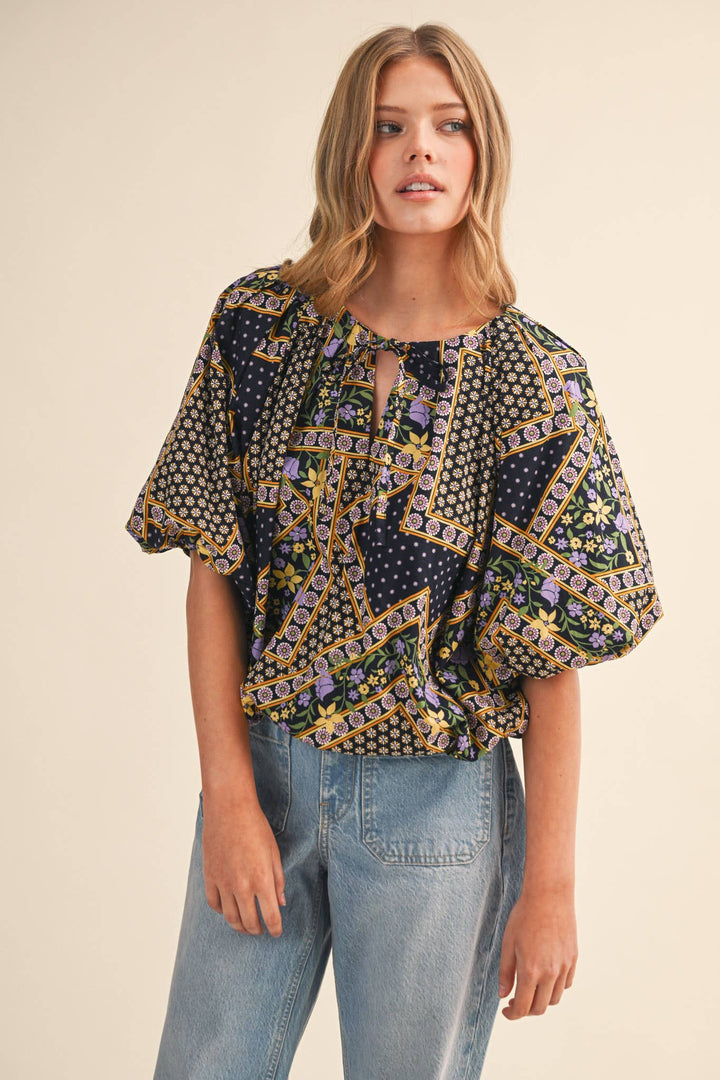 - FLORAL PRINT BUBBLE TOP - - Cultured Cloths Apparel