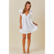 Women's Dresses - Floral Jacquard Babydoll Ruffle Sleeve Dress - Pearl White - Cultured Cloths Apparel