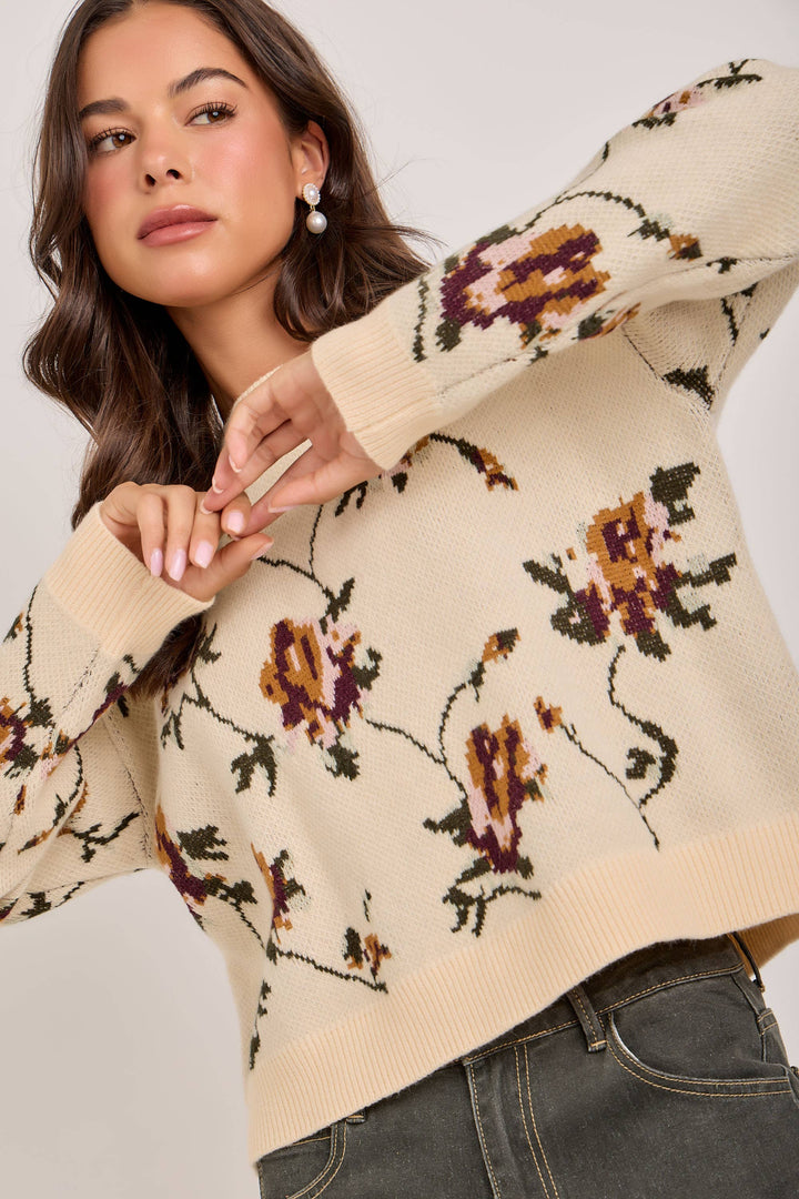 FALL BOTANICAL HEIRLOOM FLORAL SWEATER TOP