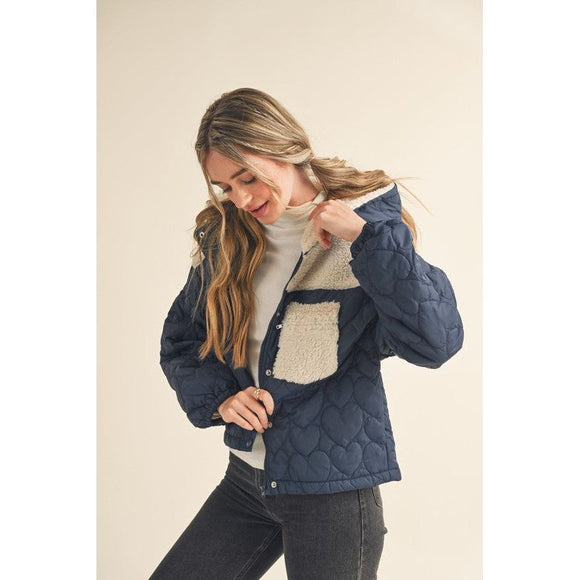Outerwear - Mixed Media Puff Jacket with Hood -  - Cultured Cloths Apparel