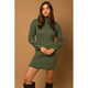 Women's Dresses - Turtle Neck Balloon Sleeve Sweater Dress - Olive - Cultured Cloths Apparel