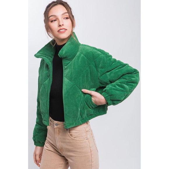 Outerwear - Corduroy Semi-Cropped Zip Up Jacket with Pockets -  - Cultured Cloths Apparel