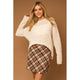 Women's Skirts - Bias Plaid Frayed Hem Mini Skirt - TAUPE-RUST PLAID - Cultured Cloths Apparel