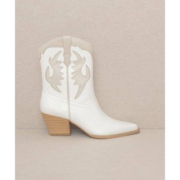Shoes - OASIS SOCIETY Houston - Layered Panel Cowboy Boots - WHITE - Cultured Cloths Apparel