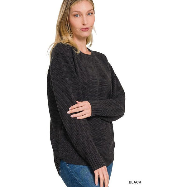 Women's Sweaters - ROUND NECK BASIC SWEATER - BLACK - Cultured Cloths Apparel