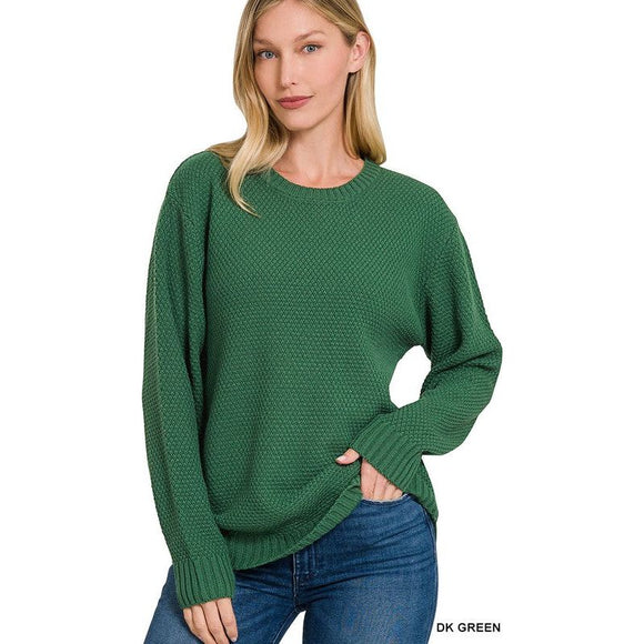 Women's Sweaters - ROUND NECK BASIC SWEATER - DK GREEN - Cultured Cloths Apparel