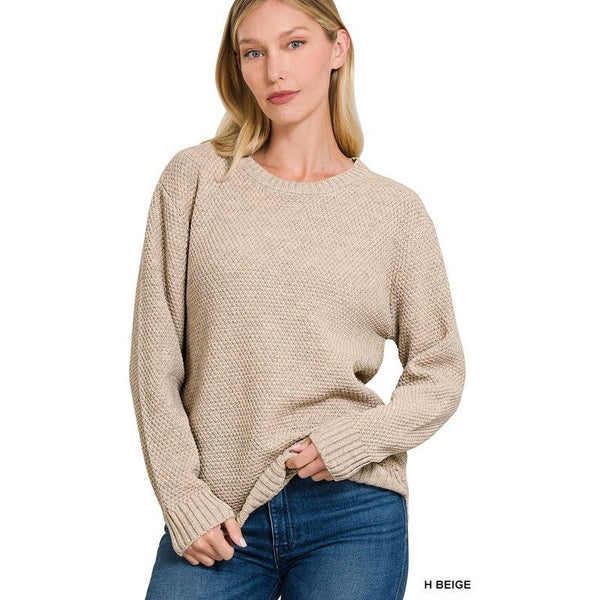 Women's Sweaters - ROUND NECK BASIC SWEATER - H BEIGE - Cultured Cloths Apparel