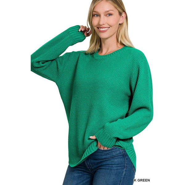 Women's Sweaters - ROUND NECK BASIC SWEATER - K GREEN - Cultured Cloths Apparel